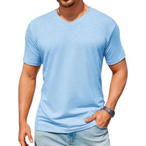 image:imageRuncati Mens TShirts Short Sleeve V Neck Casual Classic Shirt Summer Stretchy Regular Fit Lightweight TeesSky Blue
