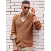 image:imageRuncati Mens Shawl Collar Cardigan Sweater Cable Knit Button Down Winter Chunky Sweaters with PocketsBrown