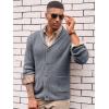 image:imageRuncati Mens Shawl Collar Cardigan Sweater Cable Knit Button Down Winter Chunky Sweaters with PocketsGray