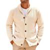 image:imageRuncati Mens Shawl Collar Cardigan Sweater Cable Knit Button Down Winter Chunky Sweaters with PocketsBeige