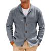 image:imageRuncati Mens Shawl Collar Cardigan Sweater Cable Knit Button Down Winter Chunky Sweaters with PocketsGray