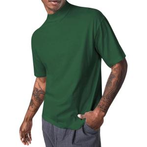 image:imageMens Mock Turtleneck T Shirts Short Sleeve Cotton Basic Undershirt Relaxed Fit Lightweight Solid Pullover TopsArmy Green