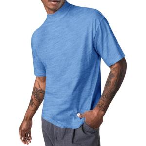image:imageMens Mock Turtleneck T Shirts Short Sleeve Cotton Basic Undershirt Relaxed Fit Lightweight Solid Pullover TopsBlue