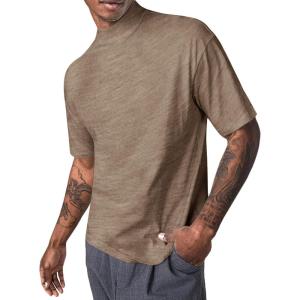 image:imageMens Mock Turtleneck T Shirts Short Sleeve Cotton Basic Undershirt Relaxed Fit Lightweight Solid Pullover TopsKhaki