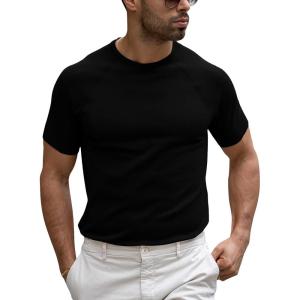 image:imageRuncati Mens Casual T Shirt Stretch Short Sleeve Knit Slim Fit Crew Neck Pullover Sweater Solid Basic TopsBlack