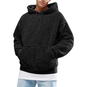 image:imageRuncati Mens Fuzzy Sherpa Pullover Hoodie Sweatshirts Long Sleeve Sport Front Pocket Military Fall Outwear Winter Hooded01 Black