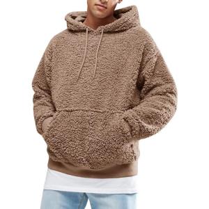image:imageRuncati Mens Fuzzy Sherpa Pullover Hoodie Sweatshirts Long Sleeve Sport Front Pocket Military Fall Outwear Winter Hooded01 Brown