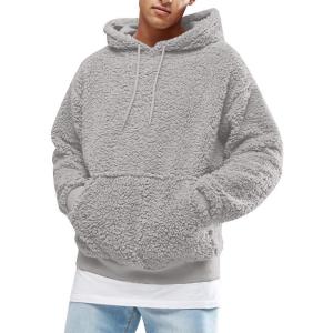image:imageRuncati Mens Fuzzy Sherpa Pullover Hoodie Sweatshirts Long Sleeve Sport Front Pocket Military Fall Outwear Winter Hooded01 Light Gray