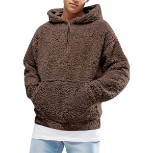 image:imageRuncati Mens Fuzzy Sherpa Pullover Hoodie Sweatshirts Long Sleeve Sport Front Pocket Military Fall Outwear Winter Hooded02 Brown