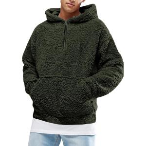 image:imageRuncati Mens Fuzzy Sherpa Pullover Hoodie Sweatshirts Long Sleeve Sport Front Pocket Military Fall Outwear Winter Hooded02 Green