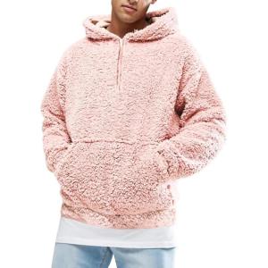 image:imageRuncati Mens Fuzzy Sherpa Pullover Hoodie Sweatshirts Long Sleeve Sport Front Pocket Military Fall Outwear Winter Hooded02 Pink