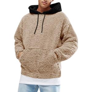 image:imageRuncati Mens Fuzzy Sherpa Pullover Hoodie Sweatshirts Long Sleeve Sport Front Pocket Military Fall Outwear Winter Hooded03 Beige