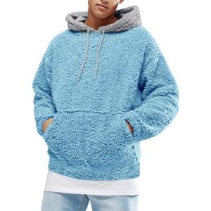 image:imageRuncati Mens Fuzzy Sherpa Pullover Hoodie Sweatshirts Long Sleeve Sport Front Pocket Military Fall Outwear Winter Hooded03 Blue