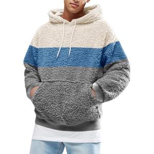 image:imageRuncati Mens Fuzzy Sherpa Pullover Hoodie Sweatshirts Long Sleeve Sport Front Pocket Military Fall Outwear Winter Hooded06 Blue