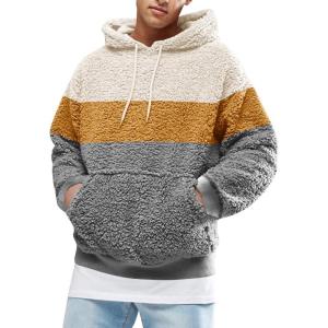 image:imageRuncati Mens Fuzzy Sherpa Pullover Hoodie Sweatshirts Long Sleeve Sport Front Pocket Military Fall Outwear Winter Hooded06 Gray