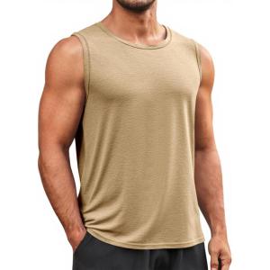image:imageRuncati Mens Sleeveless Tank Tops Workout Cut Off Shirt Muscle Athletic Gym Summer Beach T ShirtsLight Khaki