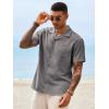 image:imageRuncati Mens Button Down Shirt Short Sleeve Cuban Casual Shirts Summer Beach Vacation Wedding Tops with PocketDark Gray