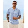 image:imageRuncati Mens Button Down Shirt Short Sleeve Cuban Casual Shirts Summer Beach Vacation Wedding Tops with PocketSky Blue