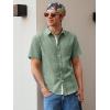 image:imageRuncati Mens Linen Button Down Shirts Casual Short Sleeve Shirt Summer Beach Wedding Tops with PocketArmy Green