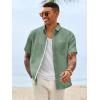 image:imageRuncati Mens Linen Button Down Shirts Casual Short Sleeve Shirt Summer Beach Wedding Tops with PocketArmy Green