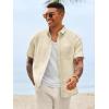image:imageRuncati Mens Linen Button Down Shirts Casual Short Sleeve Shirt Summer Beach Wedding Tops with PocketBeige