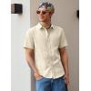 image:imageRuncati Mens Linen Button Down Shirts Casual Short Sleeve Shirt Summer Beach Wedding Tops with PocketBeige