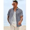 image:imageRuncati Mens Linen Button Down Shirts Casual Short Sleeve Shirt Summer Beach Wedding Tops with PocketGrey