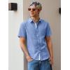 image:imageRuncati Mens Linen Button Down Shirts Casual Short Sleeve Shirt Summer Beach Wedding Tops with PocketJean Blue
