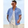 image:imageRuncati Mens Linen Button Down Shirts Casual Short Sleeve Shirt Summer Beach Wedding Tops with PocketJean Blue
