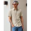 image:imageRuncati Mens Linen Button Down Shirts Casual Short Sleeve Shirt Summer Beach Wedding Tops with PocketKhaki