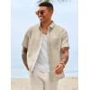 image:imageRuncati Mens Linen Button Down Shirts Casual Short Sleeve Shirt Summer Beach Wedding Tops with PocketKhaki