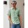 image:imageRuncati Mens Linen Button Down Shirts Casual Short Sleeve Shirt Summer Beach Wedding Tops with PocketOlive Green