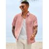 image:imageRuncati Mens Linen Button Down Shirts Casual Short Sleeve Shirt Summer Beach Wedding Tops with PocketPink