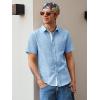 image:imageRuncati Mens Linen Button Down Shirts Casual Short Sleeve Shirt Summer Beach Wedding Tops with PocketSky Blue