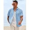 image:imageRuncati Mens Linen Button Down Shirts Casual Short Sleeve Shirt Summer Beach Wedding Tops with PocketSky Blue