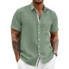 image:imageRuncati Mens Linen Button Down Shirts Casual Short Sleeve Shirt Summer Beach Wedding Tops with PocketArmy Green