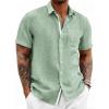 image:imageRuncati Mens Linen Button Down Shirts Casual Short Sleeve Shirt Summer Beach Wedding Tops with PocketOlive Green