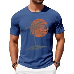 image:imageRuncati Mens Short Sleeve TShirts Crew Neck Casual Shirt Summer Beach Palm Tree Vintage Hawaiian TeesNavy