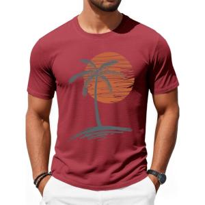 image:imageRuncati Mens Short Sleeve TShirts Crew Neck Casual Shirt Summer Beach Palm Tree Vintage Hawaiian TeesRed