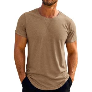 image:imageRuncati Mens Short Sleeve TShirts Crew Neck Casual Shirt Summer Classic Basic Lightweight Fashion TeesBrown