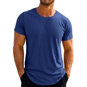 image:imageRuncati Mens Short Sleeve TShirts Crew Neck Casual Shirt Summer Classic Basic Lightweight Fashion TeesDark Blue