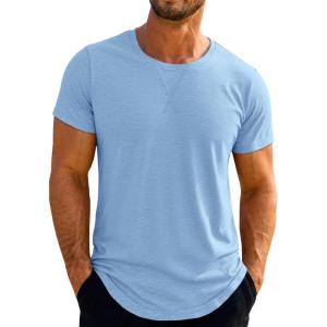image:imageRuncati Mens Short Sleeve TShirts Crew Neck Casual Shirt Summer Classic Basic Lightweight Fashion TeesSky Blue