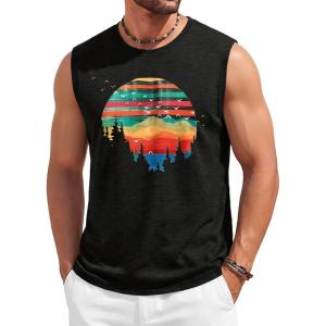 image:imageRuncati Mens Casual Tank Tops Graphic Printed Workout Muscle Sleeveless Shirt Crewneck Summer Beach Hawaiian Vintage T ShirtsBlack