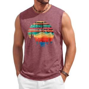 image:imageRuncati Mens Casual Tank Tops Graphic Printed Workout Muscle Sleeveless Shirt Crewneck Summer Beach Hawaiian Vintage T ShirtsBurgundy