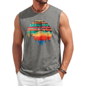 image:imageRuncati Mens Casual Tank Tops Graphic Printed Workout Muscle Sleeveless Shirt Crewneck Summer Beach Hawaiian Vintage T ShirtsGrey