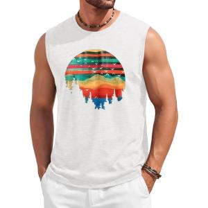 image:imageRuncati Mens Casual Tank Tops Graphic Printed Workout Muscle Sleeveless Shirt Crewneck Summer Beach Hawaiian Vintage T ShirtsWhite