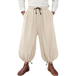image:imageRuncati Mens Medieval Renaissance Pants Viking Navigator Baggy Harem Pants Pirate Halloween Retro Costume TrousersApricot