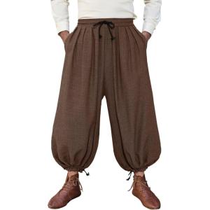 image:imageRuncati Mens Medieval Renaissance Pants Viking Navigator Baggy Harem Pants Pirate Halloween Retro Costume TrousersBrown