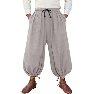 image:imageRuncati Mens Medieval Renaissance Pants Viking Navigator Baggy Harem Pants Pirate Halloween Retro Costume TrousersKhaki