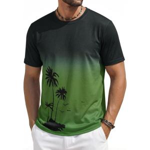 image:imageRuncati Mens Short Sleeve TShirts Casual Graphic Gradient Printed Tee Crewneck Summer Beach Hawaiian Vintage ShirtsArmy Green